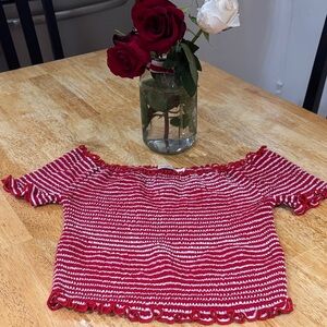 Heart & Hips Red and White Striped Off-Shoulder Top